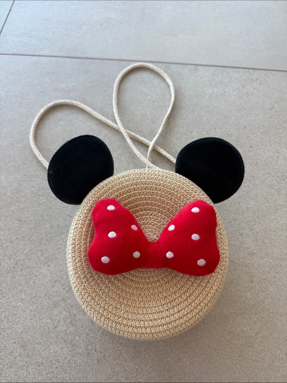 Kids Straw Crossbody Bag, Red Polka Dot Bow and Mouse ears perfect for Disney